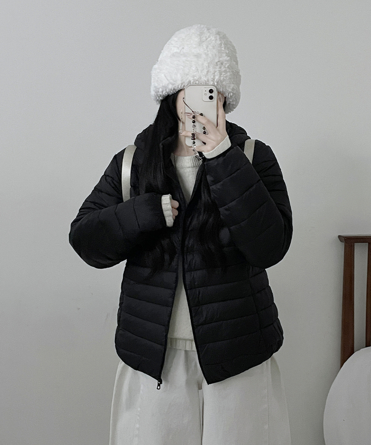 【フード着脱可能】軽量ハイネックダウンジャンパー BLACK