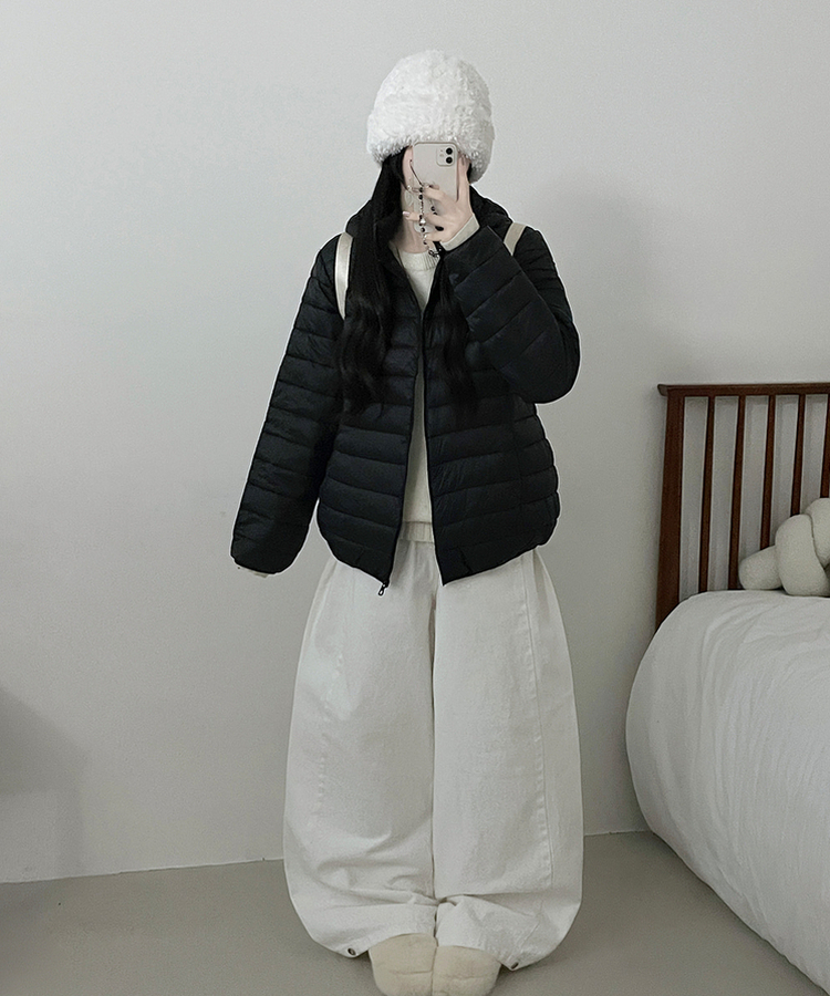 【フード着脱可能】軽量ハイネックダウンジャンパー BLACK