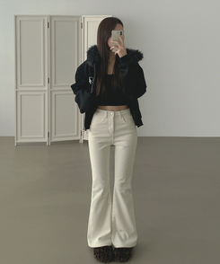 【丈別】【起毛】ベルベットコーデュロイブーツカットスパンパンツ IVORY