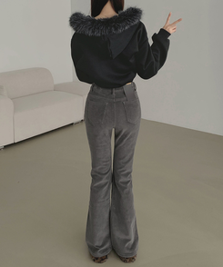 【丈別】【起毛】ベルベットコーデュロイブーツカットスパンパンツ GREY