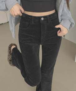 【丈別】【起毛】ベルベットコーデュロイブーツカットスパンパンツ BLACK