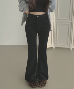 【丈別】【起毛】ベルベットコーデュロイブーツカットスパンパンツ BLACK