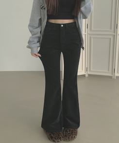 【丈別】【起毛】ベルベットコーデュロイブーツカットスパンパンツ BLACK