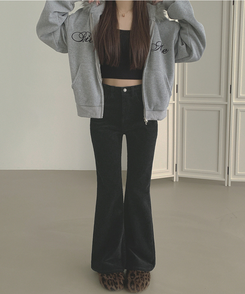 【丈別】【起毛】ベルベットコーデュロイブーツカットスパンパンツ BLACK