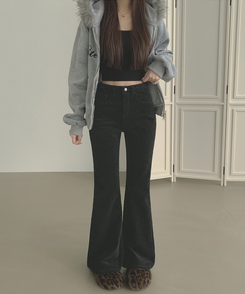 【丈別】【起毛】ベルベットコーデュロイブーツカットスパンパンツ BLACK