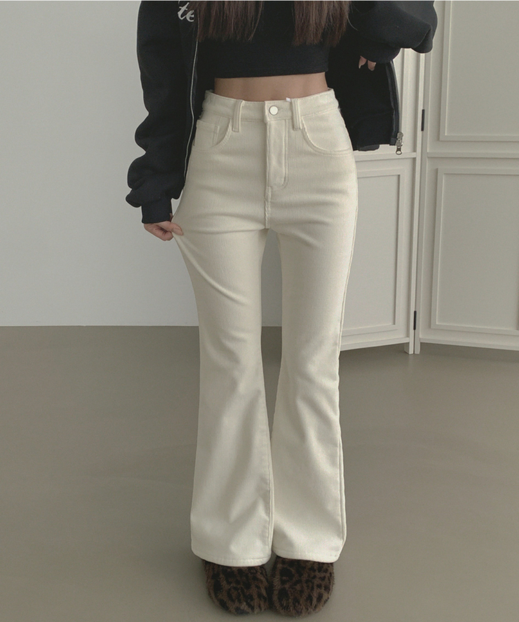 【丈別】【起毛】ベルベットコーデュロイブーツカットスパンパンツ IVORY