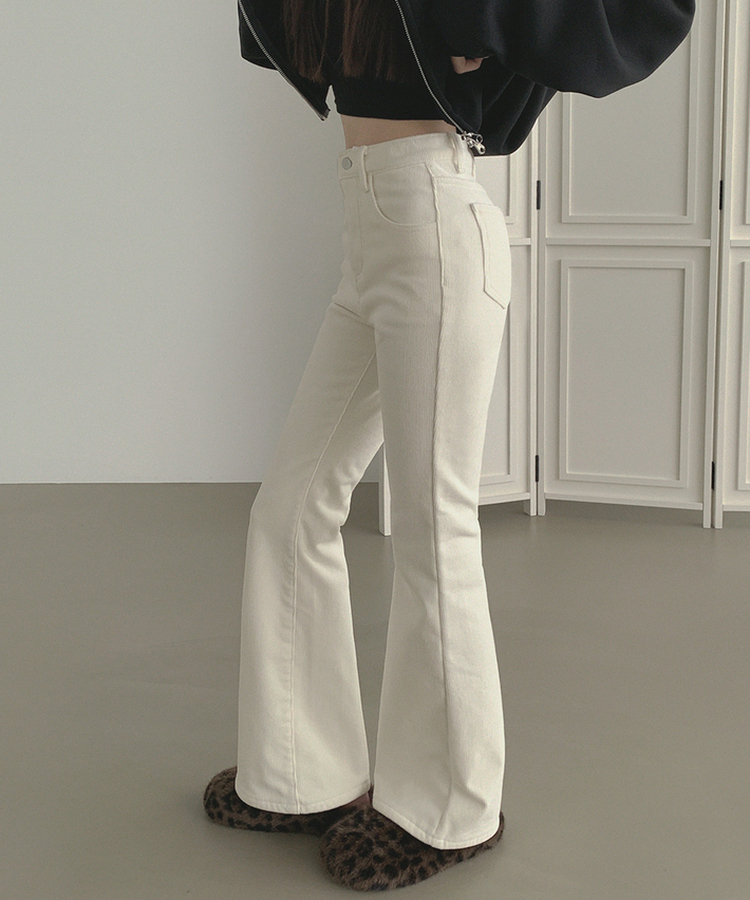 【丈別】【起毛】ベルベットコーデュロイブーツカットスパンパンツ IVORY