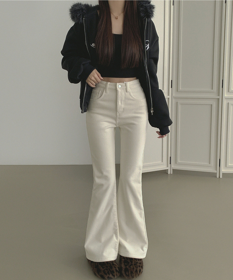 【丈別】【起毛】ベルベットコーデュロイブーツカットスパンパンツ IVORY