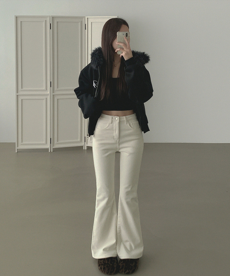 【丈別】【起毛】ベルベットコーデュロイブーツカットスパンパンツ IVORY