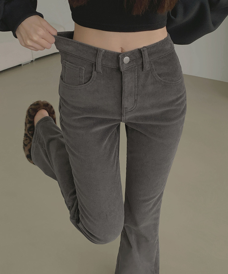 【丈別】【起毛】ベルベットコーデュロイブーツカットスパンパンツ GREY