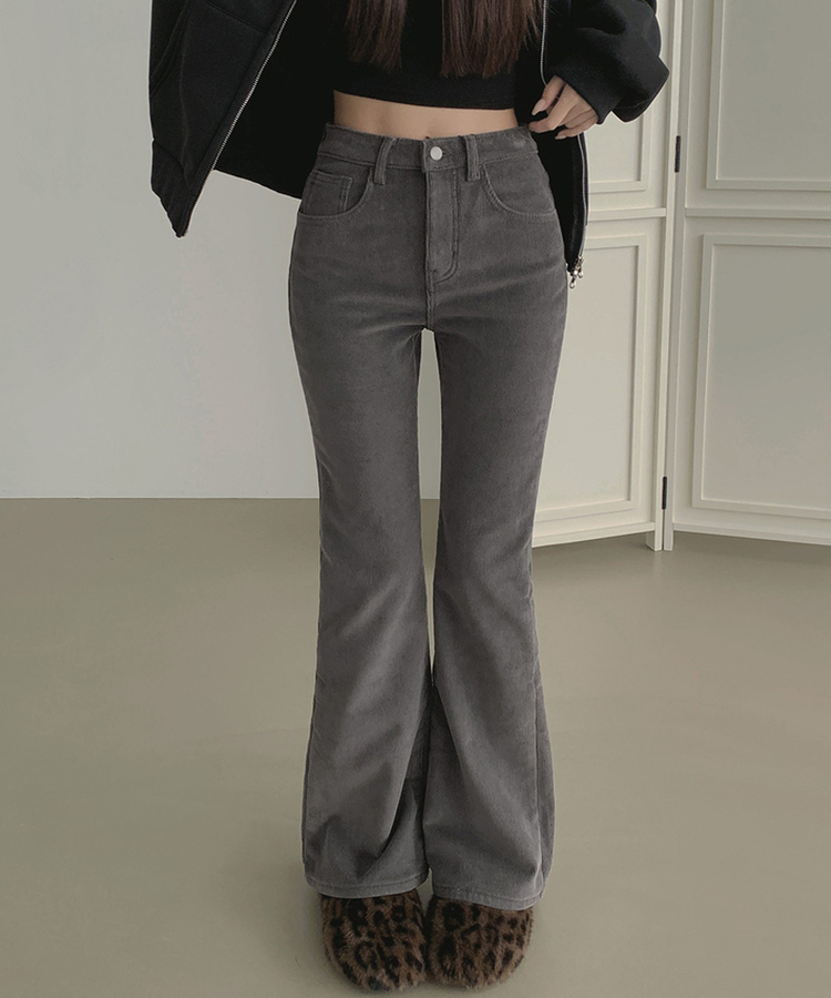 【丈別】【起毛】ベルベットコーデュロイブーツカットスパンパンツ GREY