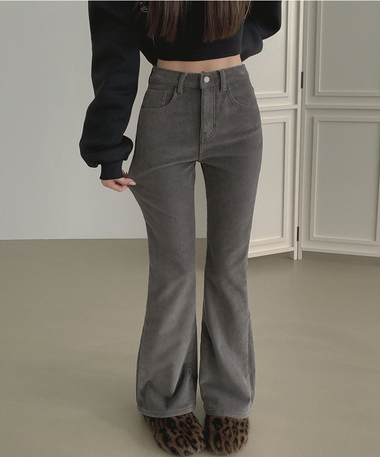 【丈別】【起毛】ベルベットコーデュロイブーツカットスパンパンツ GREY