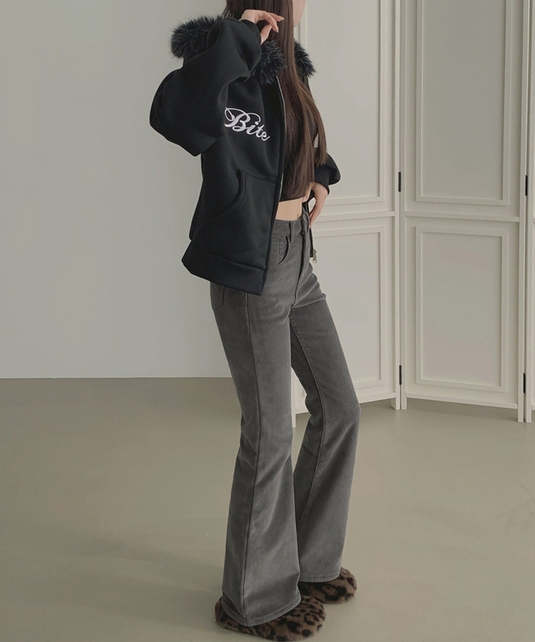 【丈別】【起毛】ベルベットコーデュロイブーツカットスパンパンツ GREY