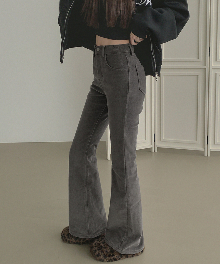 【丈別】【起毛】ベルベットコーデュロイブーツカットスパンパンツ GREY