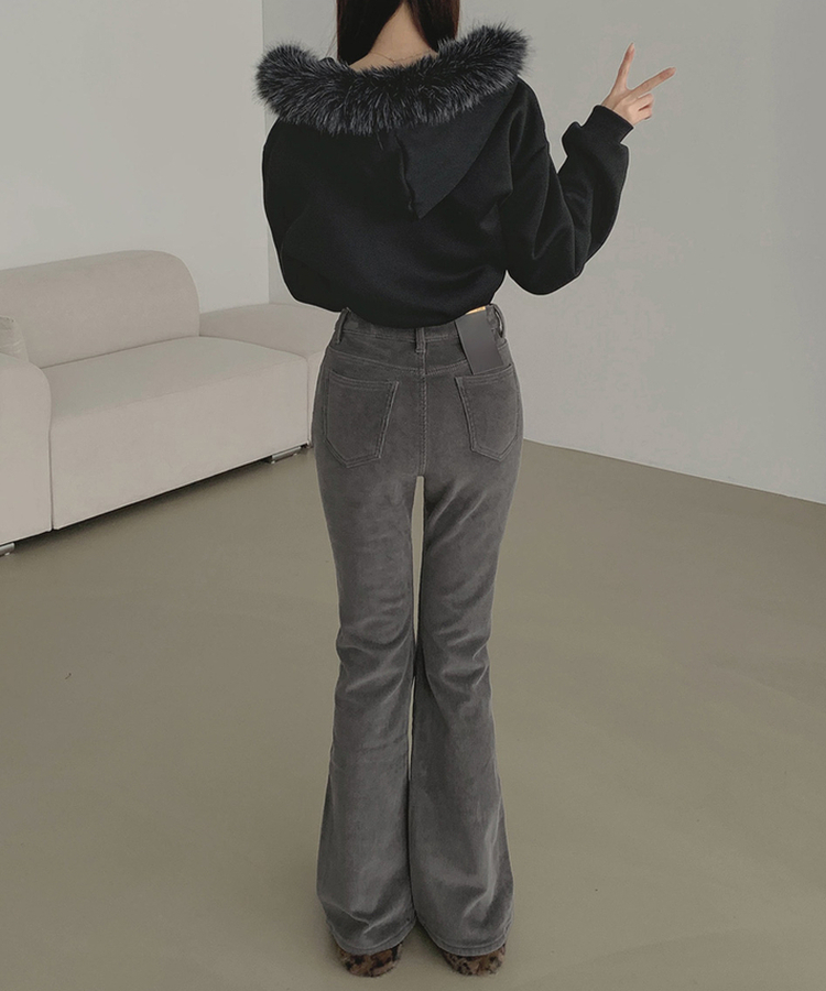 【丈別】【起毛】ベルベットコーデュロイブーツカットスパンパンツ GREY