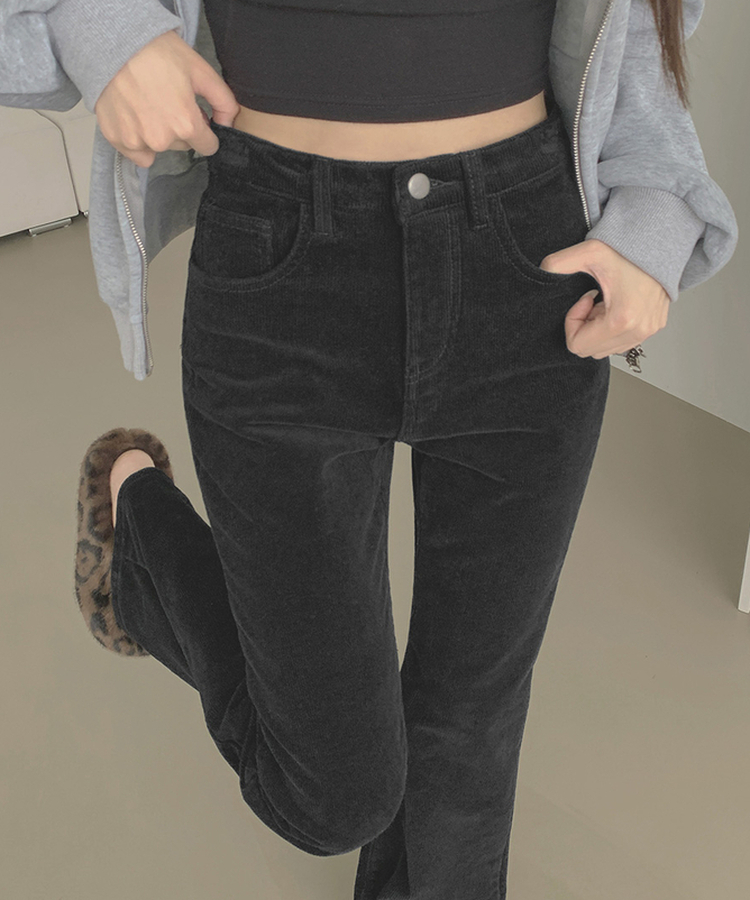 【丈別】【起毛】ベルベットコーデュロイブーツカットスパンパンツ BLACK