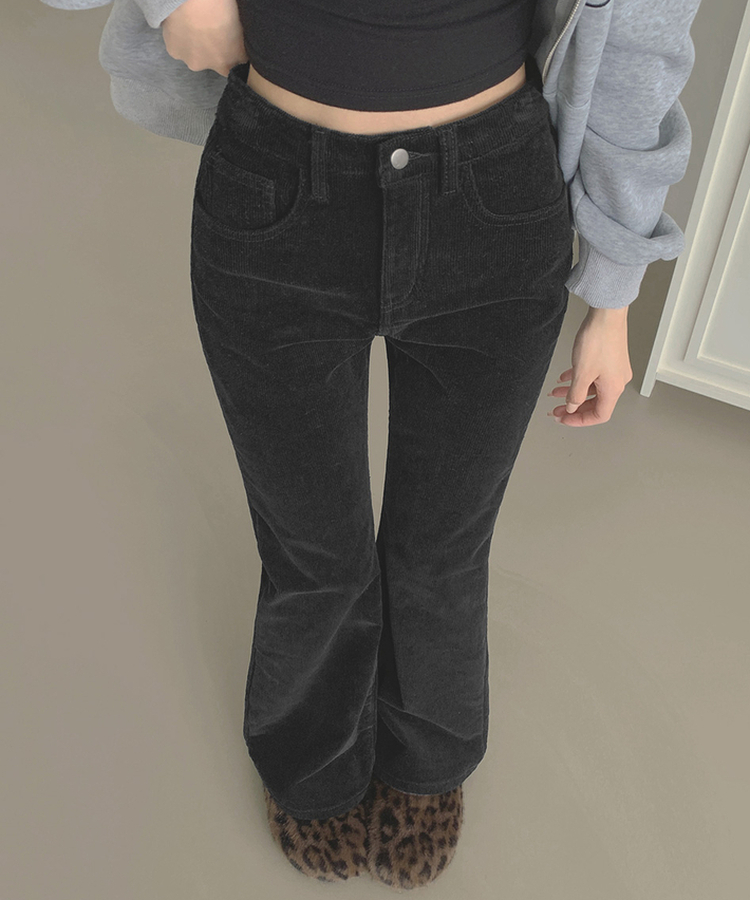 【丈別】【起毛】ベルベットコーデュロイブーツカットスパンパンツ BLACK