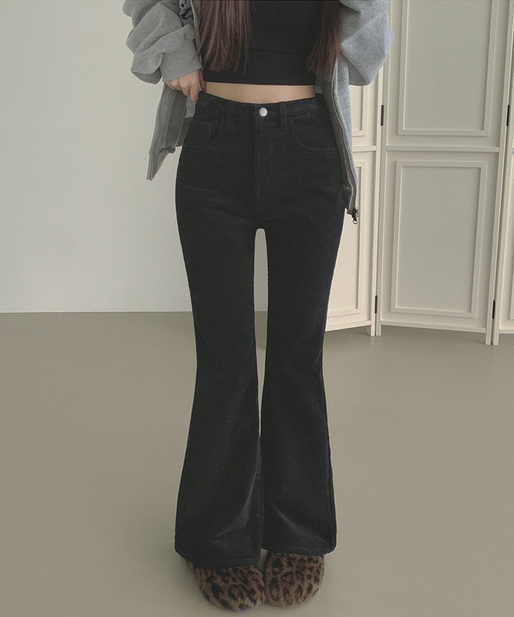 【丈別】【起毛】ベルベットコーデュロイブーツカットスパンパンツ BLACK