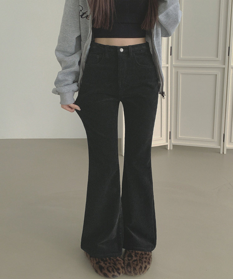 【丈別】【起毛】ベルベットコーデュロイブーツカットスパンパンツ BLACK