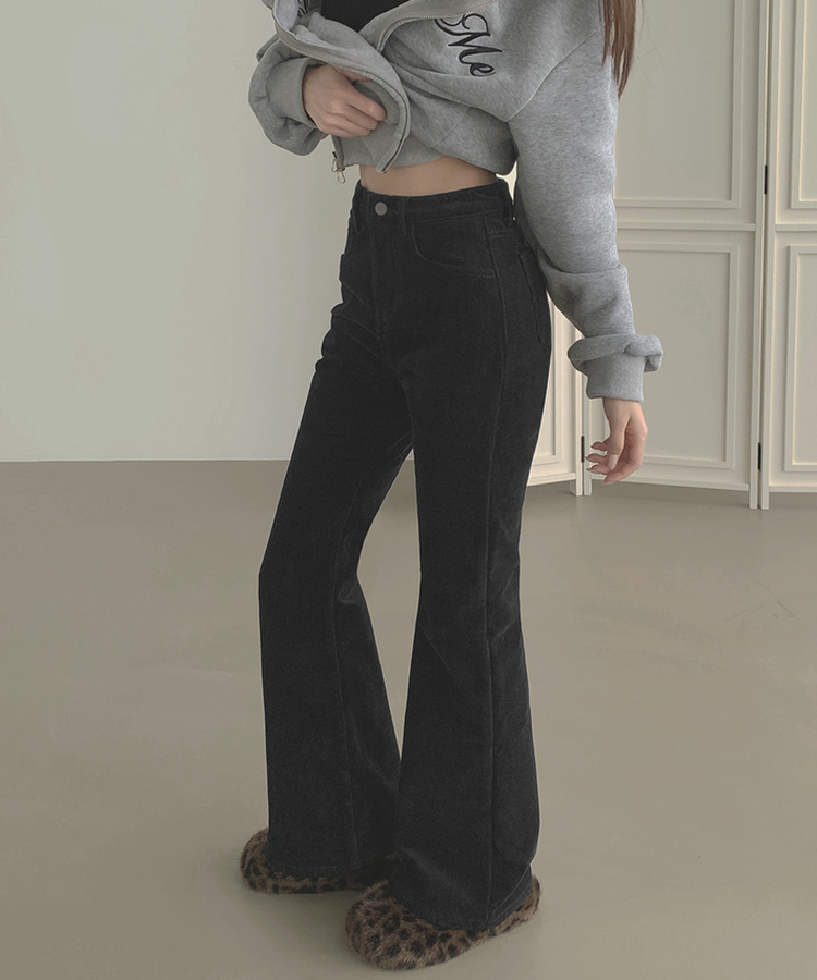 【丈別】【起毛】ベルベットコーデュロイブーツカットスパンパンツ BLACK