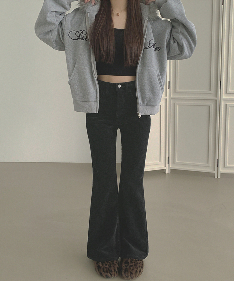 【丈別】【起毛】ベルベットコーデュロイブーツカットスパンパンツ BLACK