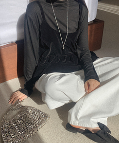 【SET】ビスチェ タートルネック長袖Tシャツ BLACK