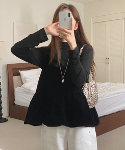 【SET】ビスチェ タートルネック長袖Tシャツ BLACK