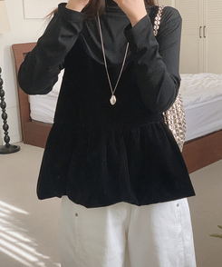 【SET】ビスチェ タートルネック長袖Tシャツ BLACK