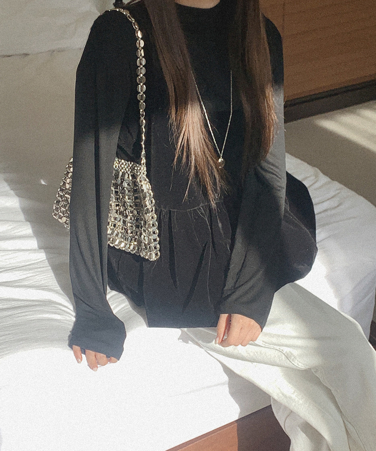 【SET】ビスチェ タートルネック長袖Tシャツ BLACK