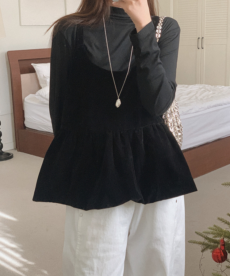 【SET】ビスチェ タートルネック長袖Tシャツ BLACK