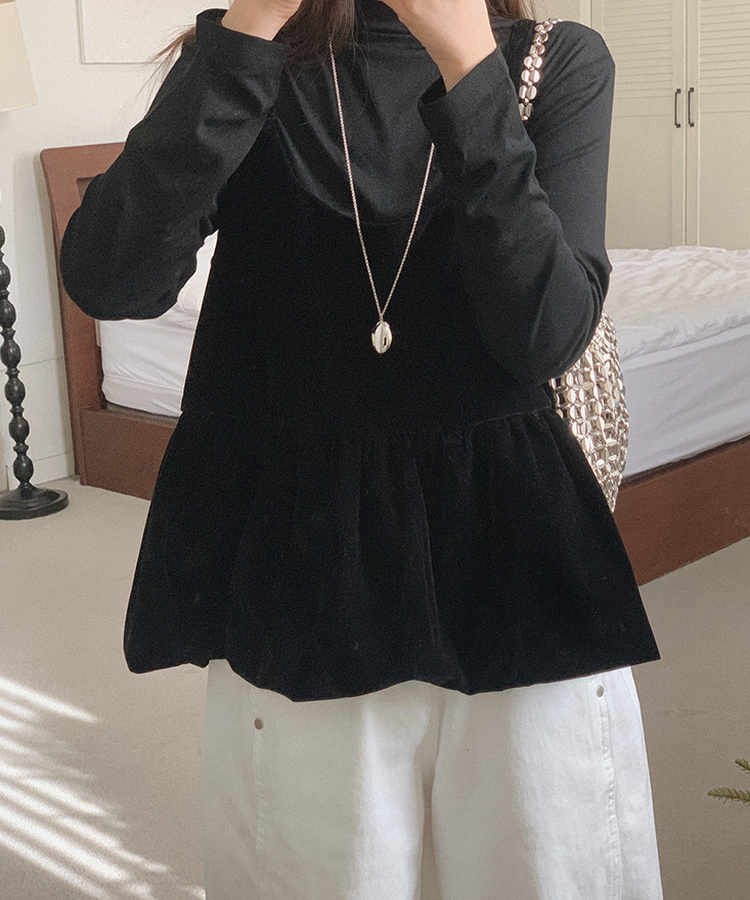 【SET】ビスチェ タートルネック長袖Tシャツ BLACK