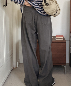 【起毛】ワイドスリットコットンパンツ GREY