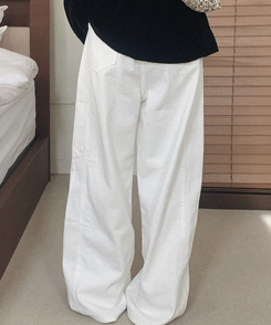 【起毛】ワイドスリットコットンパンツ IVORY