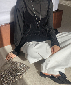 【起毛】ワイドスリットコットンパンツ IVORY