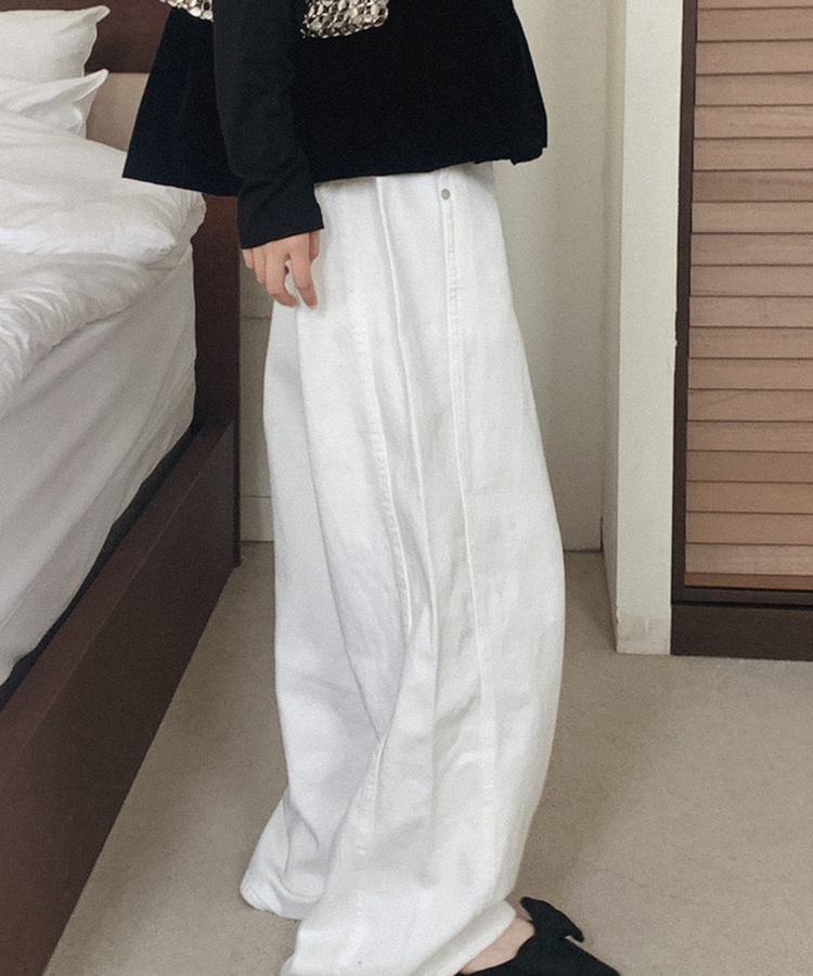 【起毛】ワイドスリットコットンパンツ IVORY