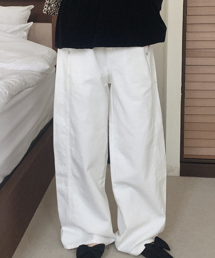 【起毛】ワイドスリットコットンパンツ IVORY