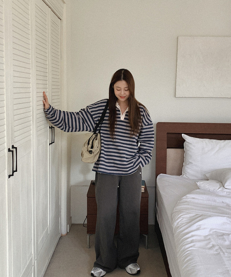 【起毛】ワイドスリットコットンパンツ GREY