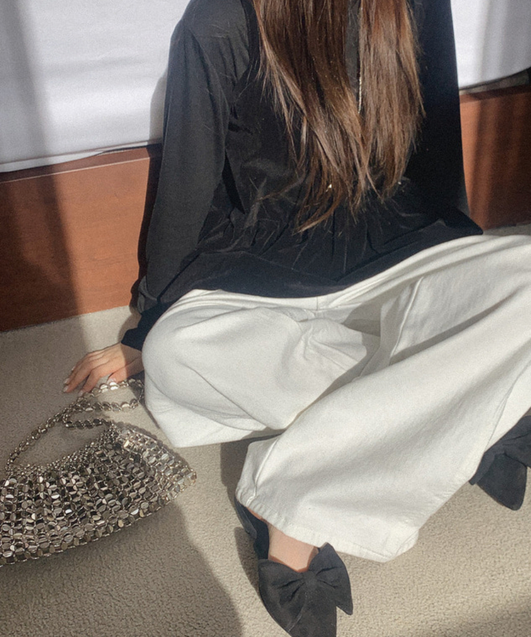 【起毛】ワイドスリットコットンパンツ IVORY