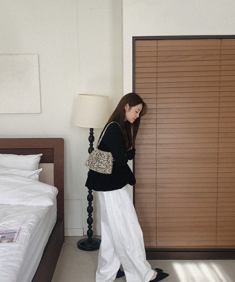 【起毛】ワイドスリットコットンパンツ IVORY