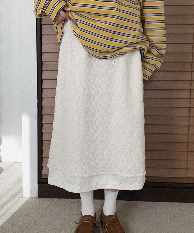 レースレイヤードロングスカート CREAM