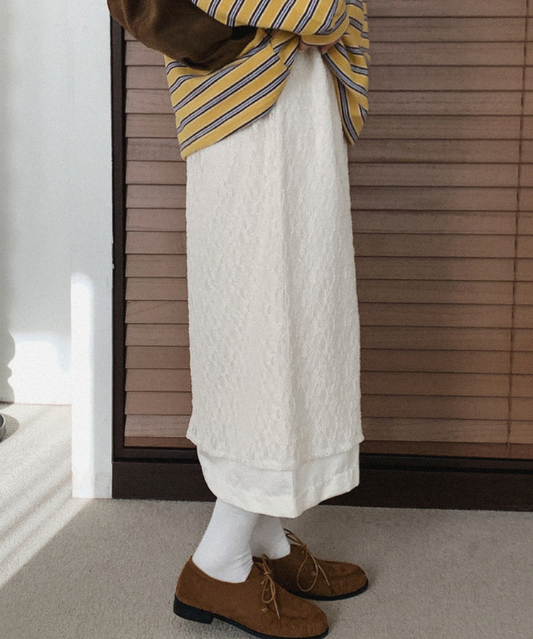 レースレイヤードロングスカート CREAM