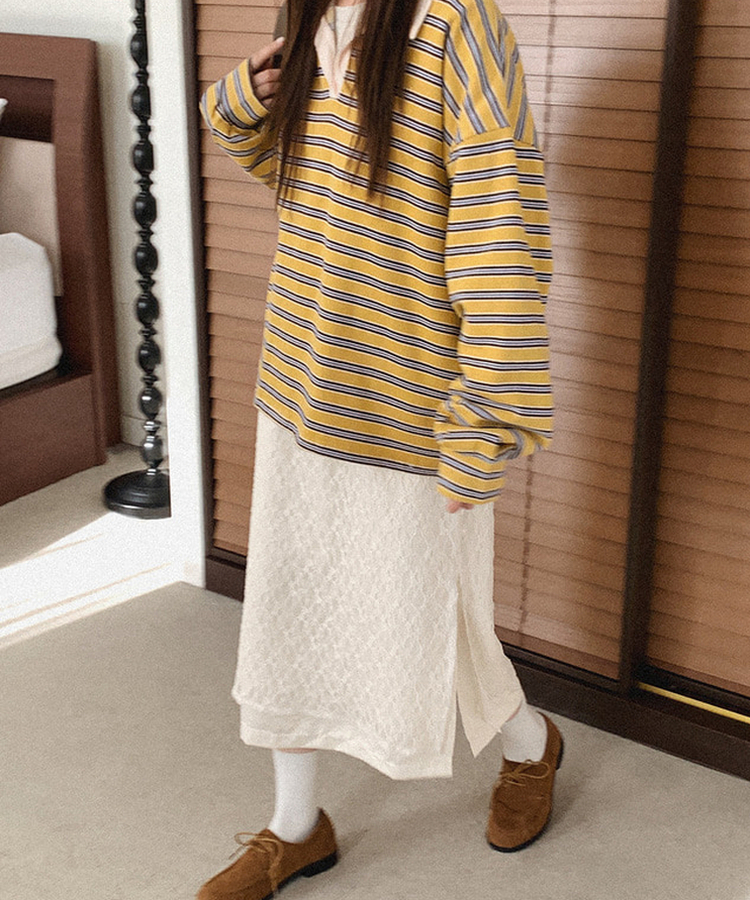 レースレイヤードロングスカート CREAM