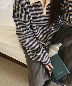 【起毛】ストライプカラーTシャツ TEAL