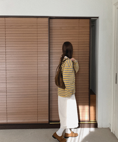 【起毛】ストライプカラーTシャツ MUSTARD