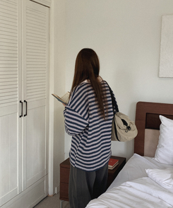 【起毛】ストライプカラーTシャツ TEAL