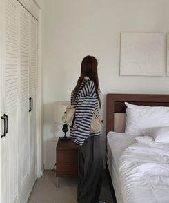 【起毛】ストライプカラーTシャツ TEAL