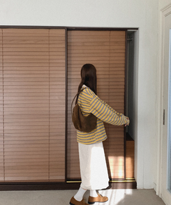 【起毛】ストライプカラーTシャツ MUSTARD