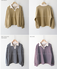 【起毛】ストライプカラーTシャツ