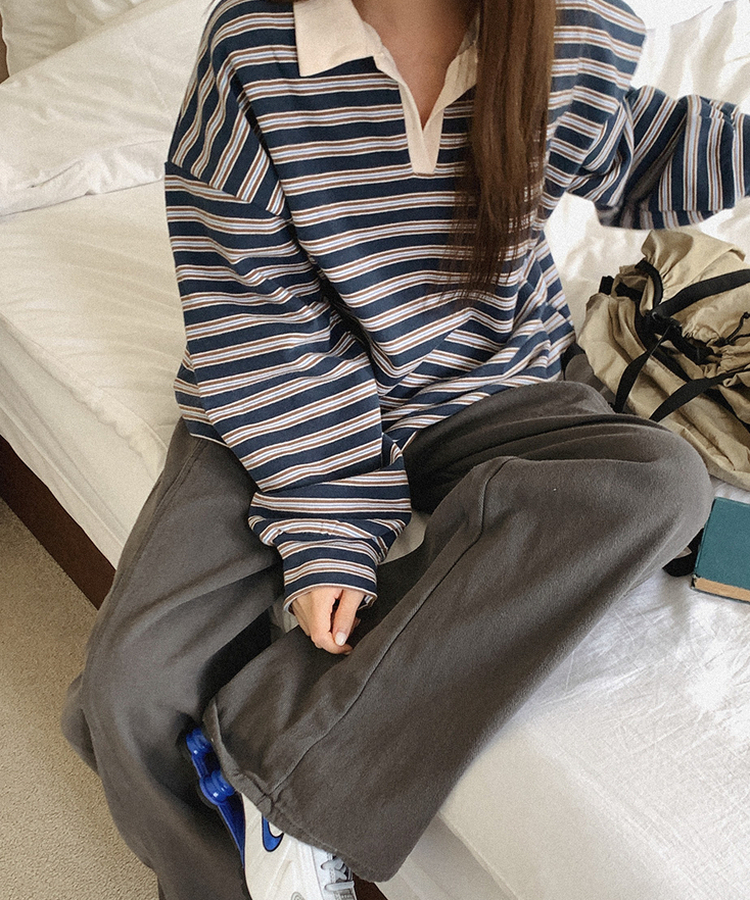 【起毛】ストライプカラーTシャツ TEAL