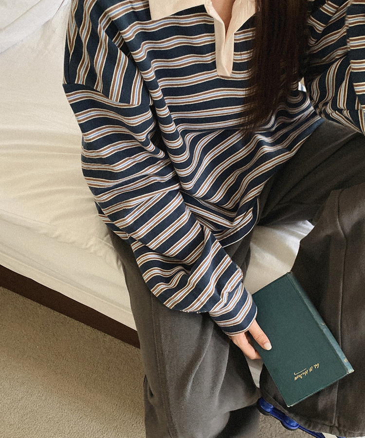 【起毛】ストライプカラーTシャツ TEAL